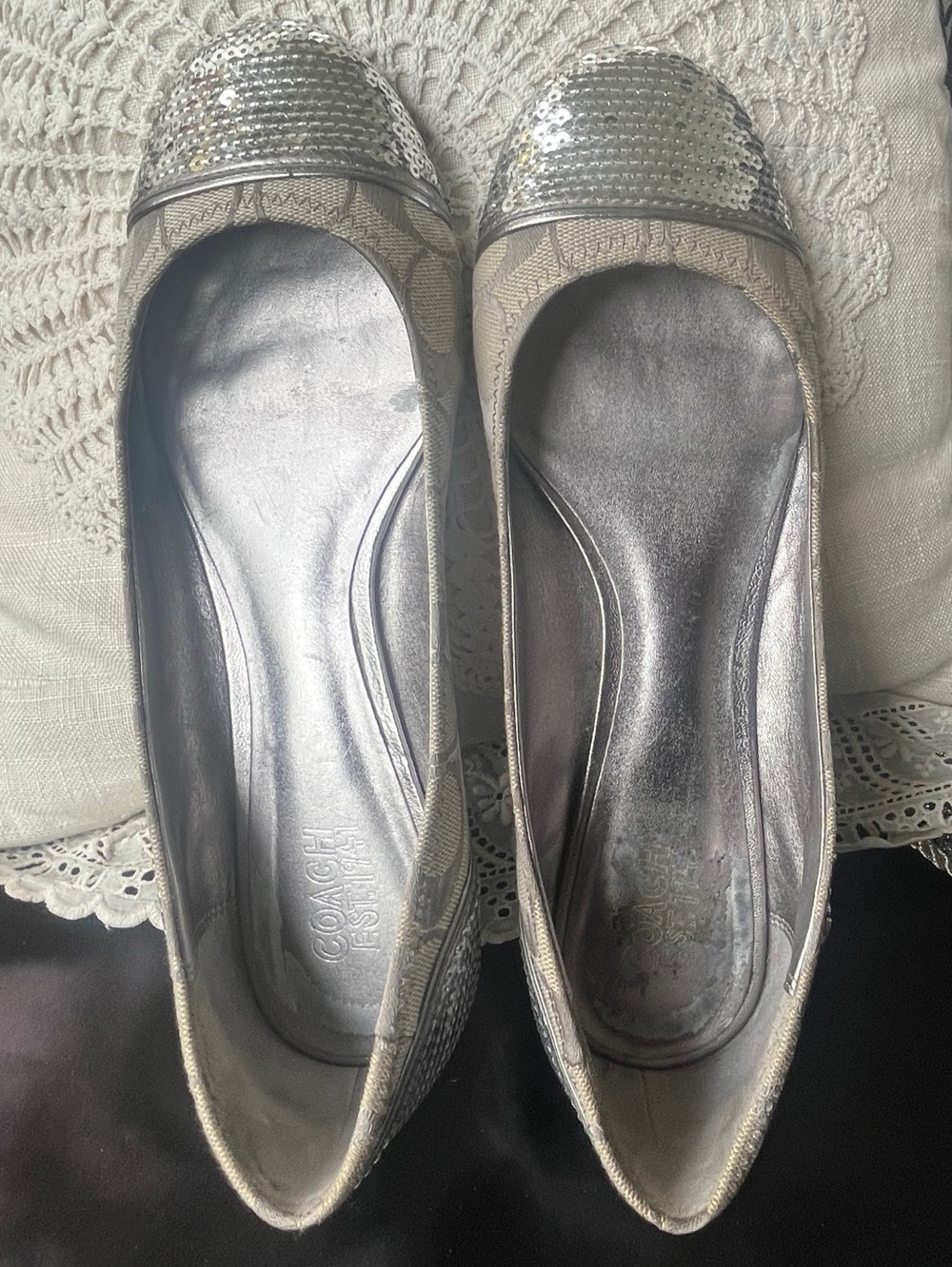 Coach Silver Sequin-Toe Ballet Flats, Size 8 GUC
